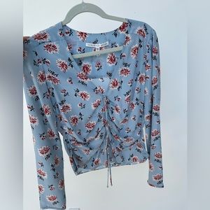 Veronica Beard Maisle Floral Ruched Silk top